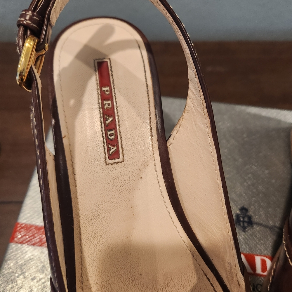 Prada Womens Brown Wedge Sandals, Size 35 - Picture 3 of 14